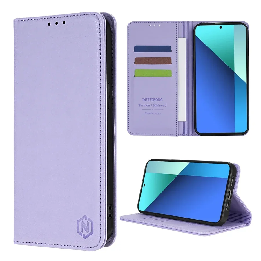 Image of Wallet Skin Friendly Strong Magnetic Card Slot Flip Leather Case For Xiaomi Redmi Note 13 Pro+ 12 12S 11 11S 10 9 Pro 8T 7 Cover