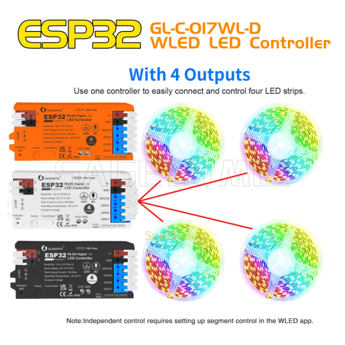 Image de Contrôleur LED ESP32 WLED 4 Sorties 15A avec Relais & Microphone