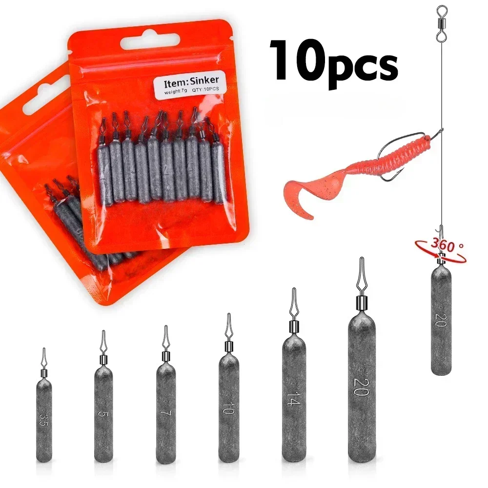Immagine di Set di 10 Piombini da Pesca in Piombo per Drop Shot e Tecniche a Matita - Pesi da 3g a 20g, Accessori Professionali per Pesca Sportiva