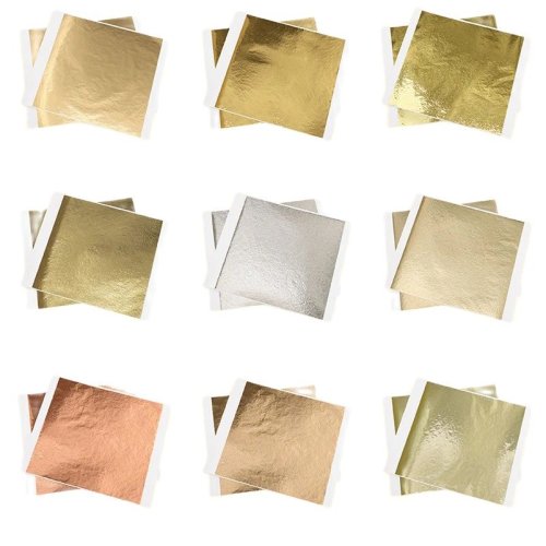 Image of 100-Piece Natural Colored Gold Leaf Sheets with Silver Glitter Paper for Art, Craft, DIY Gilding, Furniture, Wall Decor, and Vintage Home Embellishments