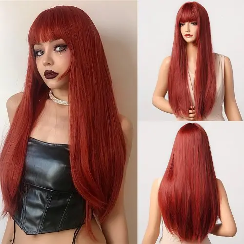 Image de Perruque Synthétique Longue & Lisse - Blonde ou Brune Naturelle