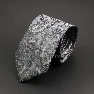 Image de Cravate Mariage Homme - Design Paisley Gris Marron Vert