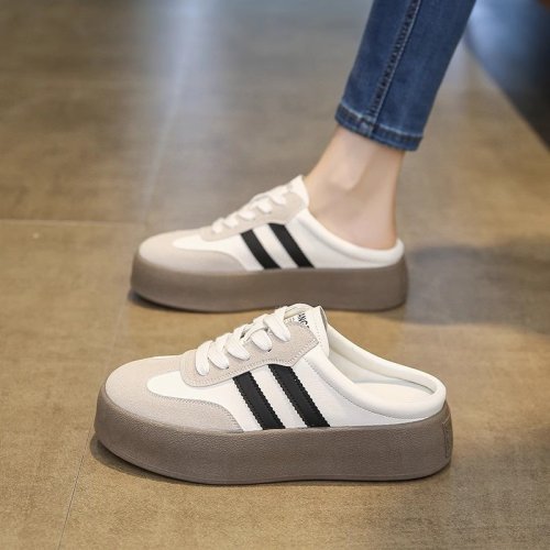 Image of 2025 Spring and Autumn Women's Thick-Sole Half Slippers – Fashionable, Comfortable, Casual One-Foot Pedal Outerwear Shoes