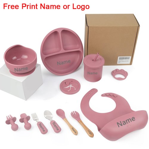 Immagine di Set Completo di Alimentazione in Silicone per Bambini con Nome Personalizzato – Piatti a Ventosa, Ciotole, Cucchiai e Tazze BPA Free