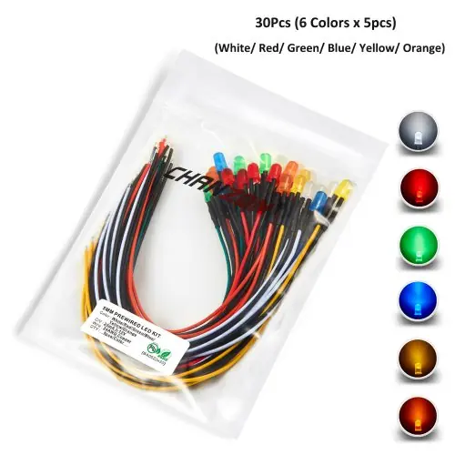 Image de Kit LED 5mm Multicolore Précâblé - 12V