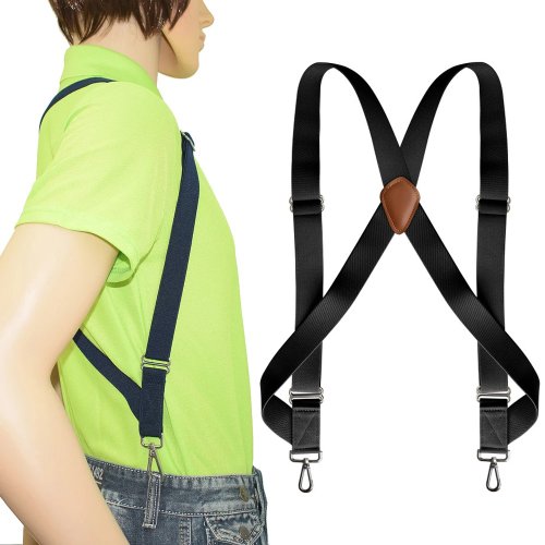 Image of Men's Heavy Duty Trucker Suspenders with 3.5cm Wide X-Back Design, Adjustable Elastic Straps and Swivel Clip Hooks for Big & Tall Trouser Support