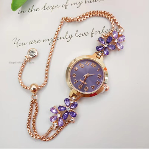 Image of Elegant Women's Fashion Quartz Bracelet Watch with Premium Violet Crystal Design – Light Luxury Timepiece for Everyday Elegance