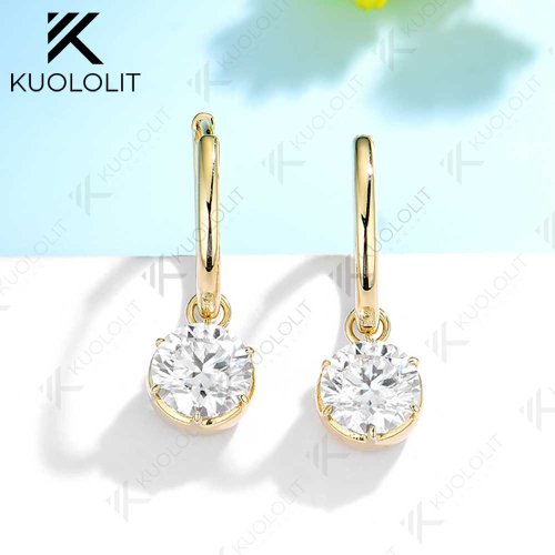 Afbeelding van Elegante 4 ctw Moissanite Hoepel Oorbellen voor Vrouwen in Solide 18K, 14K of 10K Geelgoud met Clip, Perfect als Kerstcadeau