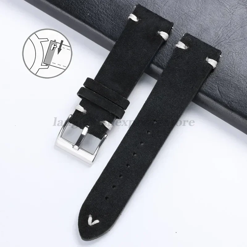 Bild von Wildlederarmband für Seiko für Huawei Watch GT3/GT4 Uhrenarmband Vintage Armband Handgefertigte Nähte Armbänder 18mm 20mm 22mm