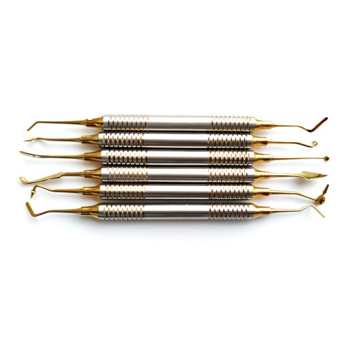 Immagine di Set da 6 Spatole Dentali in Resina Composita con Testa Placcata in Titanio, Manico Robusto e Design Ergonomico per Applicazioni Odontoiatriche Precise