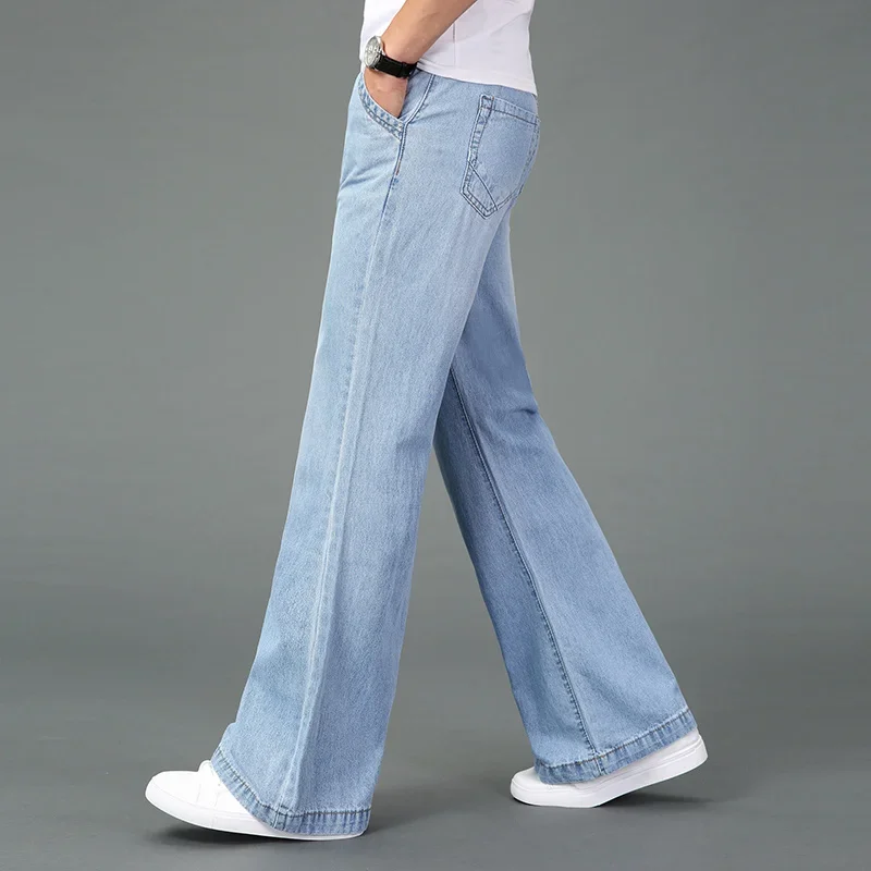 Imagen de Pantalones Vaqueros Rectos de Pierna Ancha para Hombre 2024 - Estilo Casual y Formal, Corte Amplio, Talla Grande, Negro y Azul, Cintura Alta