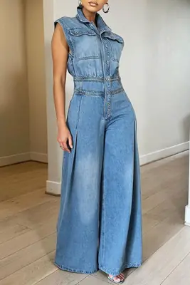 Image de Combinaison Jeans Large Femme - Style Décontracté & Élégant