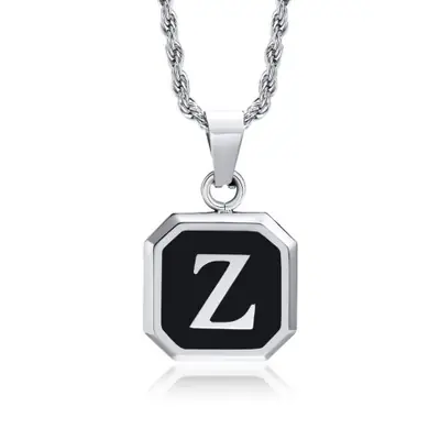 Image de Collier Initiale A-Z - Noir Carré Acier Inoxydable