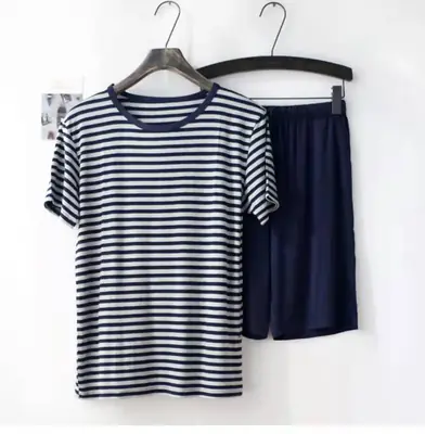 Image de Pyjama Homme Été - T-Shirt Rayé Confortable Grande Taille