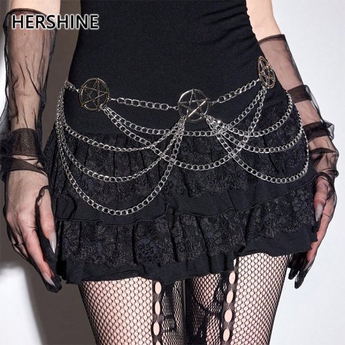 Image de Chaîne de Taille Étoile Gothique Argentée - Style Punk Y2K