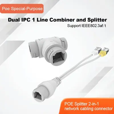 Image de Connecteur RJ45 3 Voies PoE - Répartiteur 2 en 1 pour Caméra IP