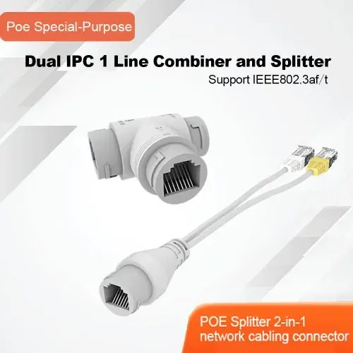 Image de Connecteur RJ45 3 Voies PoE - Répartiteur 2 en 1 pour Caméra IP