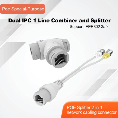 Imagen de Divisor Poe Conector de Cableado de Red 2 en 1 con Conector RJ45 de Tres Vías para Cámara IP HD - Accesorios CCTV de Alta Calidad