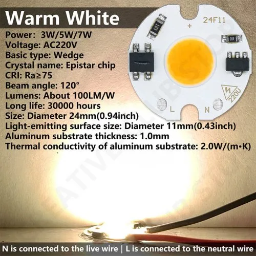 Ciepły biały AC220V