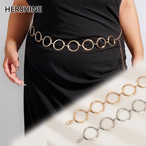 Imagen de Cinturón de Cadena Dorada para Mujer, Estilo Elegante y Dulce, Talla Grande, Cintura con Anillo Ahuecado de Metal, Accesorio Ideal para Vestidos de Primavera y Verano