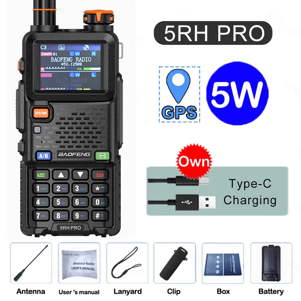 Immagine di Baofeng 5RH Pro V2 GPS: Walkie Talkie Portatile 10W con Carica USB-C