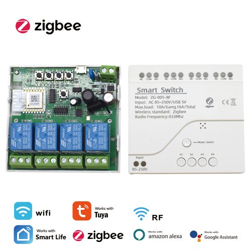 Imagen de Módulo de Relé Inteligente Zigbee Tuya 4 Canales para Hogar Conectado - Compatible con Alexa y Google Assistant