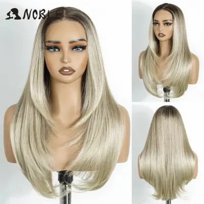 Image de Perruque Lace Front Synthétique 24'' - Brun Ombré Sans Colle