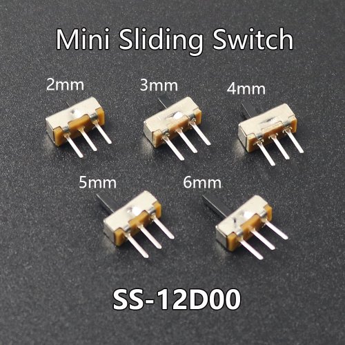 Imagen de Interruptor de Encendido y Apagado Mini Deslizante 3 Pines 1P2T - Alta Calidad, 100 Unidades, Disponible en Longitudes de 3mm, 4mm, 5mm y 6mm