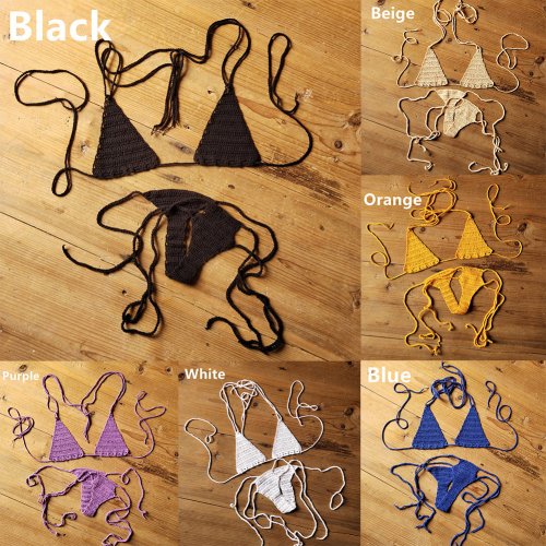 Zdjęcie Ręcznie Robiony na Szydełku Zestaw Bikini Damski Seksowny Strój Kąpielowy Plażowy Boho Dwuczęściowy Strój Kąpielowy Bikini