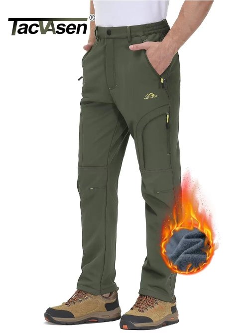 Bild von TACVASEN Herren Winter Thermo Fleece Hose – Wasserdichte, Winddichte Kletterhose mit Mehrfachtaschen für Outdoor, Wandern und Bergsteigen