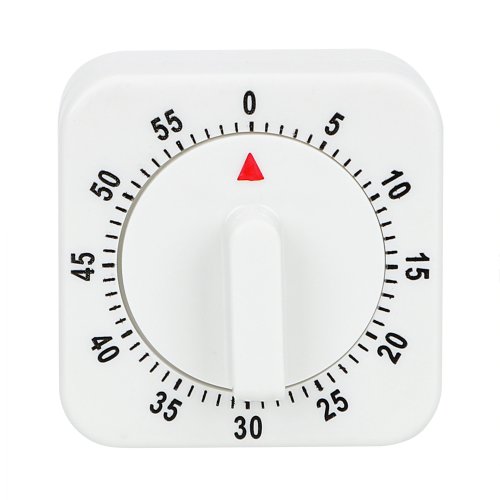 Image of Natural Mechanical Kitchen Timer with 60-Minute Countdown Alarm – White Square Design for Cooking and Baking Tasks