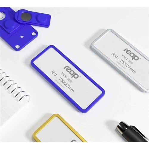 Image of Stylish Arc Straight Metal Name Plate Card Holder with Strong Magnetic Badge Clip for School, Office, and Professional Use