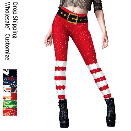 Image de Leggings de Noël Femme - Imprimé Neige, Élastiques & Confortables