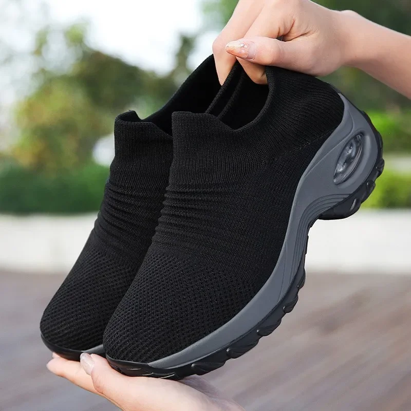 Image of Fashion Women's Casual Sneakers Summer Comfort Mesh Running Shoes Breathable Cushion Black Sneakers for Women 2023 Student Shoes