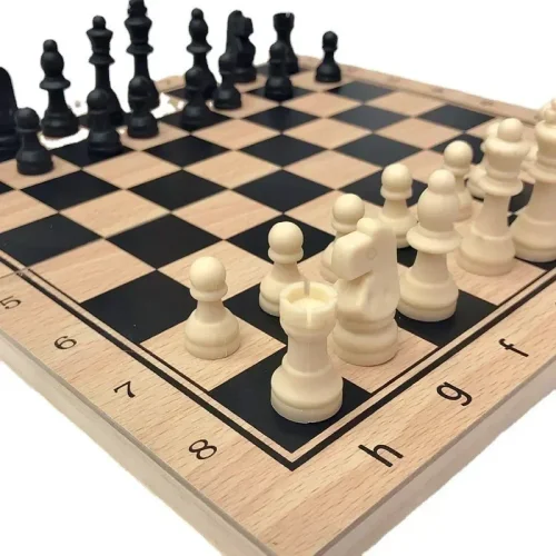 Bild von 3-in-1-Schachbrett, zusammenklappbares tragbares Schachspielbrett aus Holz, Schachbrett aus Holz für Erwachsene (Schach + Dame und Backgammon)