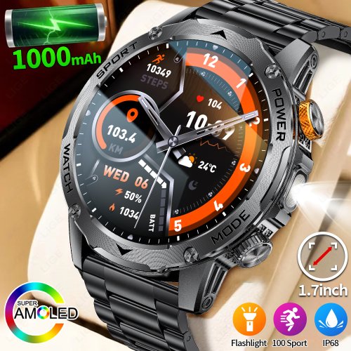 Imagen de Reloj Inteligente Lige para Hombres con Batería de 1000mAh, Rastreador de Actividad, Pantalla LED, Linterna Integrada y Resistente al Agua 3ATM