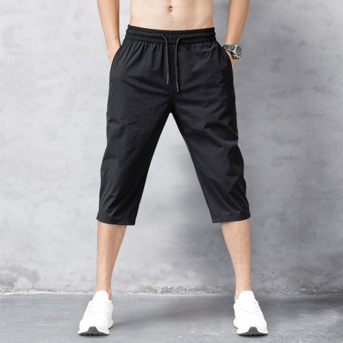 Image of Men's Summer Cropped Trousers with Ice-Cool Feel: Breathable, Stretchy, and Versatile Casual Shorts