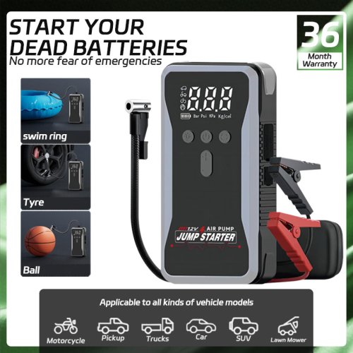 Immagine di Avviatore Portatile per Auto con Batteria da 30000mAh, Pompa Aria 150psi e Caricabatterie Integrato – Soluzione Completa di Emergenza 12V