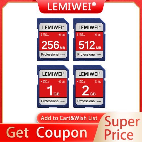 Afbeelding van Lemiwei SD-kaart 256 MB tot 2 GB - Hoge snelheid, UHS-I, Klasse 10, U1, 633x voor camera en professioneel gebruik