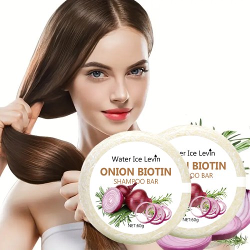 Image of Organic Onion Biotin Shampoo Soap for Deep Scalp Care, Moisturizing & Smoothing Hair with Natural Plant Extracts – Suitable for All Hair Types