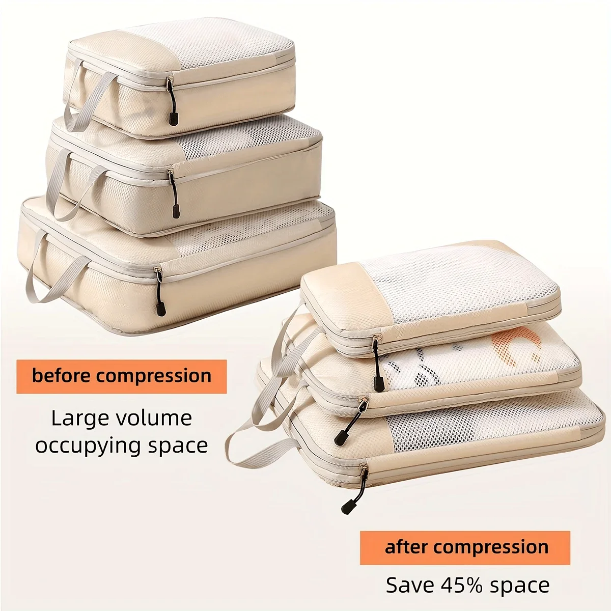 Immagine di Set di 3 Cubi di Imballaggio a Compressione per Viaggio con Organizzatore per Bagagli – Ideale per Valigie e Bagagli a Mano