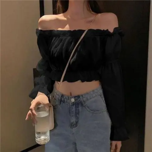 Image de Chemisier Blanc Sexy à Manches Bouffantes