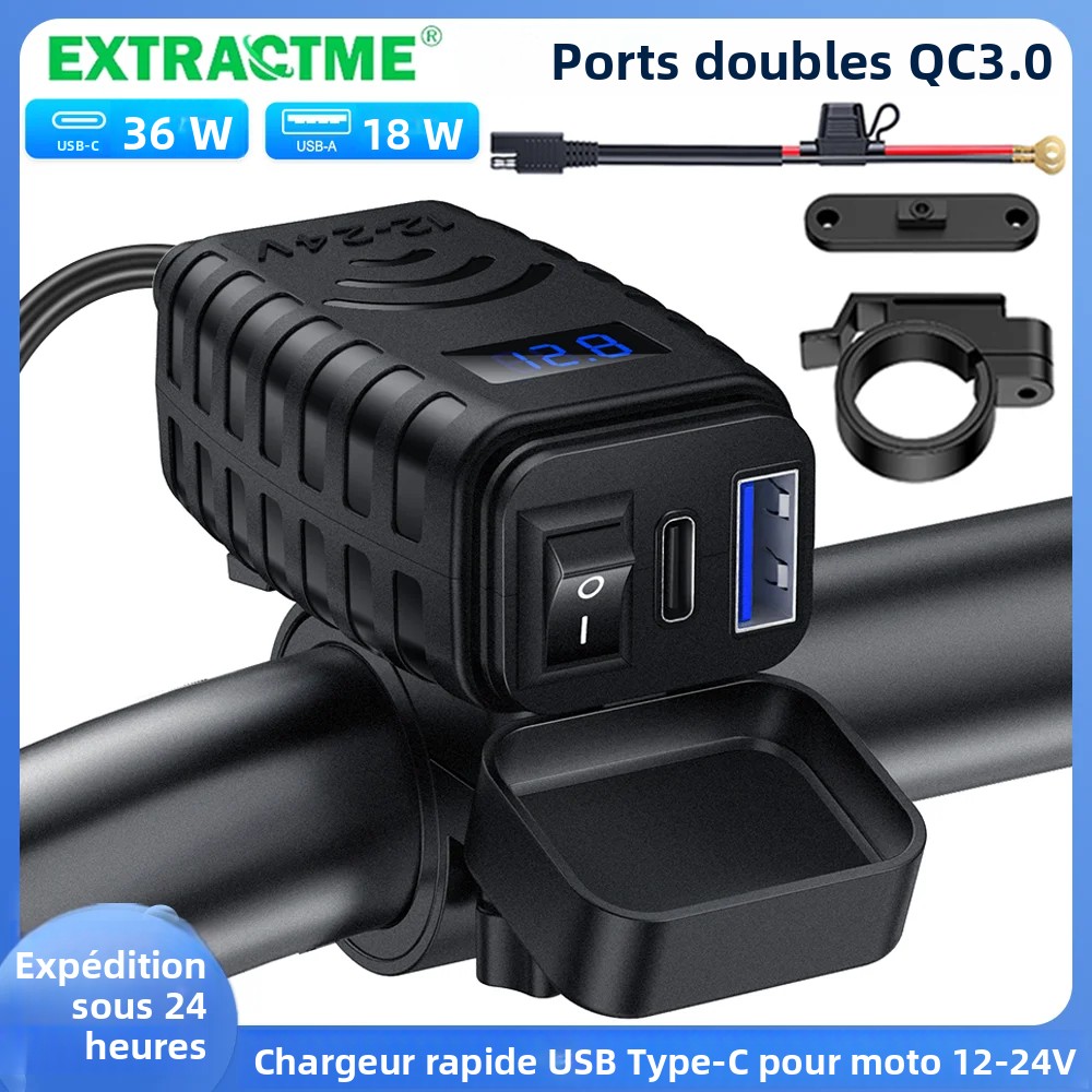Bild von Extractme 6,8 A QC3.0 Motorrad USB Ladegerät Wasserdicht 12 V Netzteil Adapter mit Schalter Voltmeter Buchse Moto Telefon Ladegerät