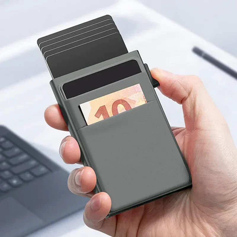Immagine di Portafoglio in Metallo Sottile con Protezione RFID Antifurto - Porta Carte di Credito Minimalista Pop-Up per Uomo e Donna