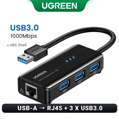 Image de Adaptateur USB 3.0 Ethernet 1000Mbps - Hub LAN RJ45 pour PC et Portable