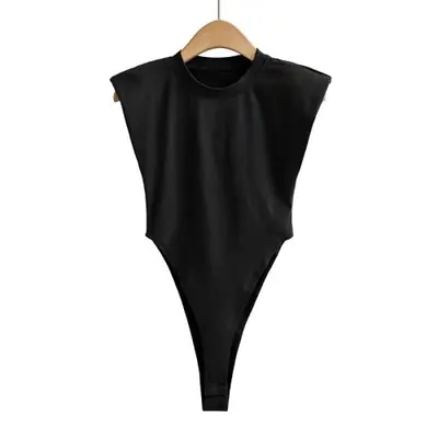 Image de Hauts Sexy femmes été une pièce moulante Body rembourré épaule Body noir sans manches corps costumes pour femmes blanc