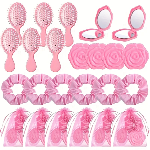 Immagine di Set Regalo per Feste da Principessa Rosa da 24 Pezzi con Fascia, Specchio Tascabile e Borsa a Rete – Perfetto per Matrimoni, Addio al Nubilato e Feste Tematiche