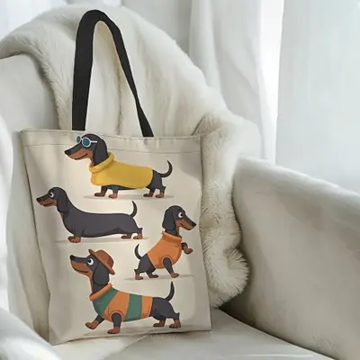 Image de Sac Fourre-Tout Imprimé Teckel - Grand Format & Style Décontracté