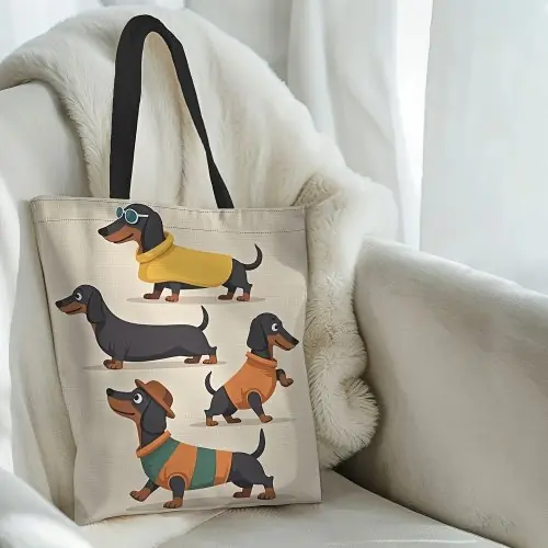 Image de Sac Fourre-Tout Imprimé Teckel - Grand Format & Style Décontracté
