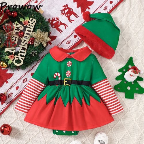 Bild von Weihnachtskostüm für Babys – Roter Patchwork-Body mit Hut
